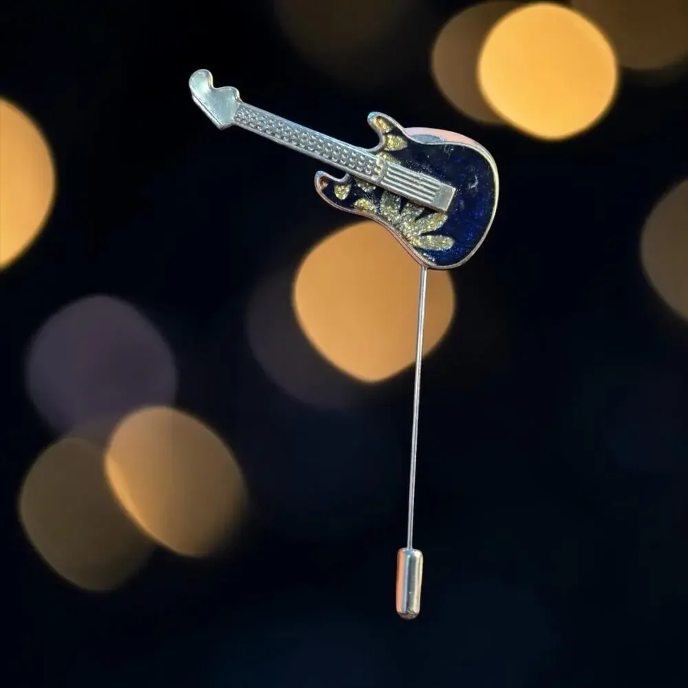 Rock Guitar Lapel Pin Handmade Vintage Brooch Upcycled Music Lover Gift